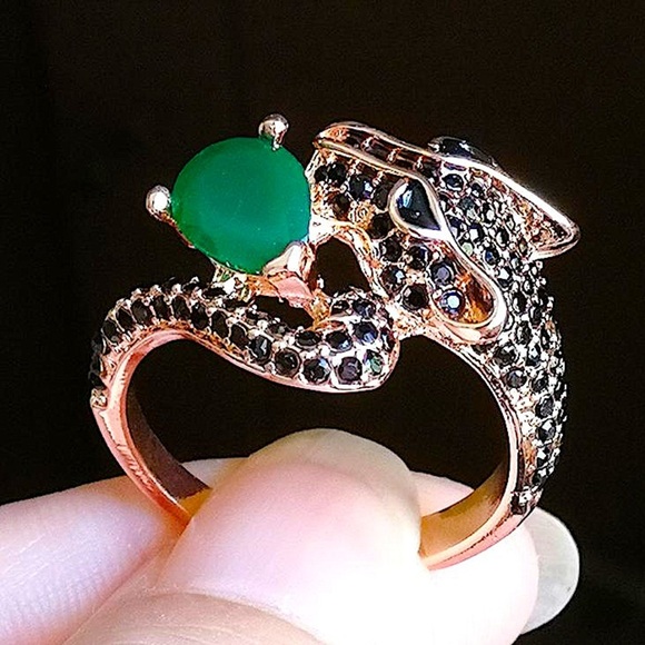 Leopard Emerald Black Onyx Marquis Ring Earrings Matching Set - Picture 5 of 5